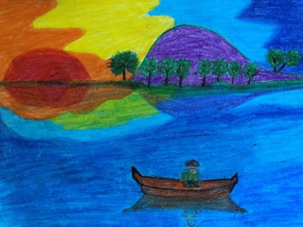 Boat at Sunrise painting
