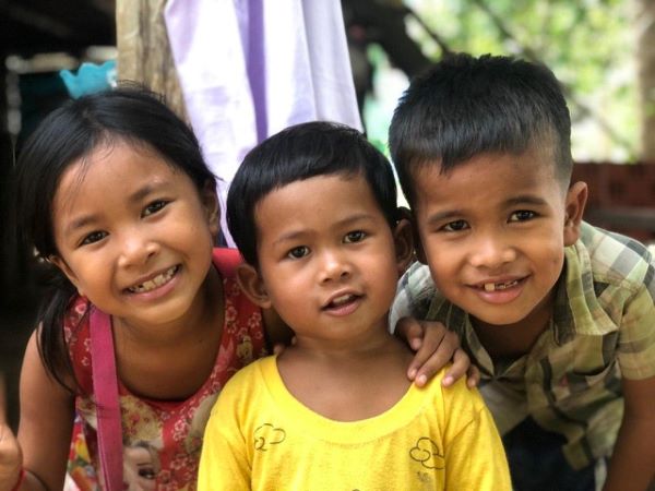 three children, Cambodia
