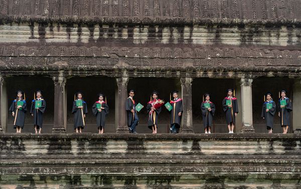 college graduates in Cambodia at Angkor Wat