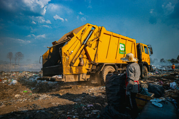 Garbage truck at a landfill