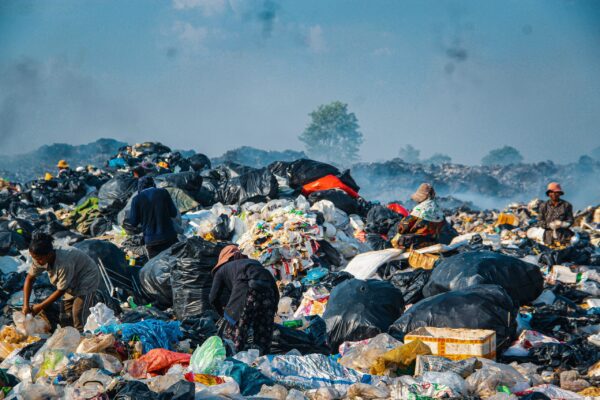 People working at a landfill in Cambodia