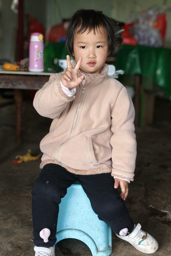 Little girl in China wearing a coat